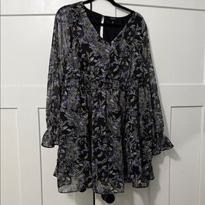 Torrid Black and Purple Floral Long Sleeve Dress